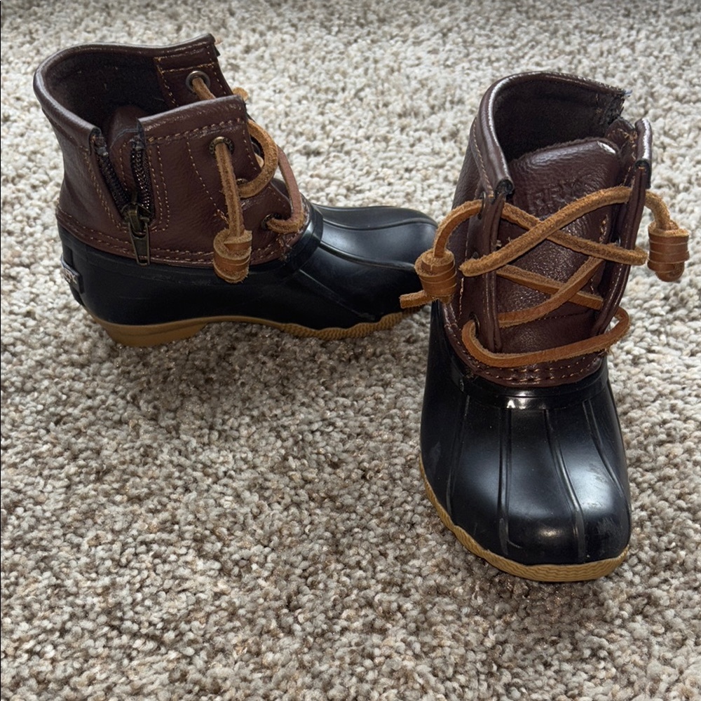 Kids Sperry Brown and Black Duck Boots